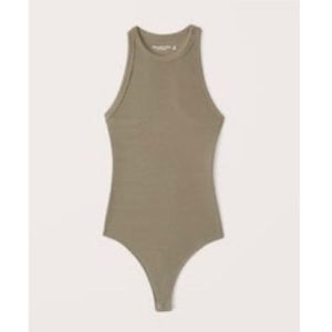 Abercrombie & Fitch Ribbed Scuba Bodysuit in Olive Green